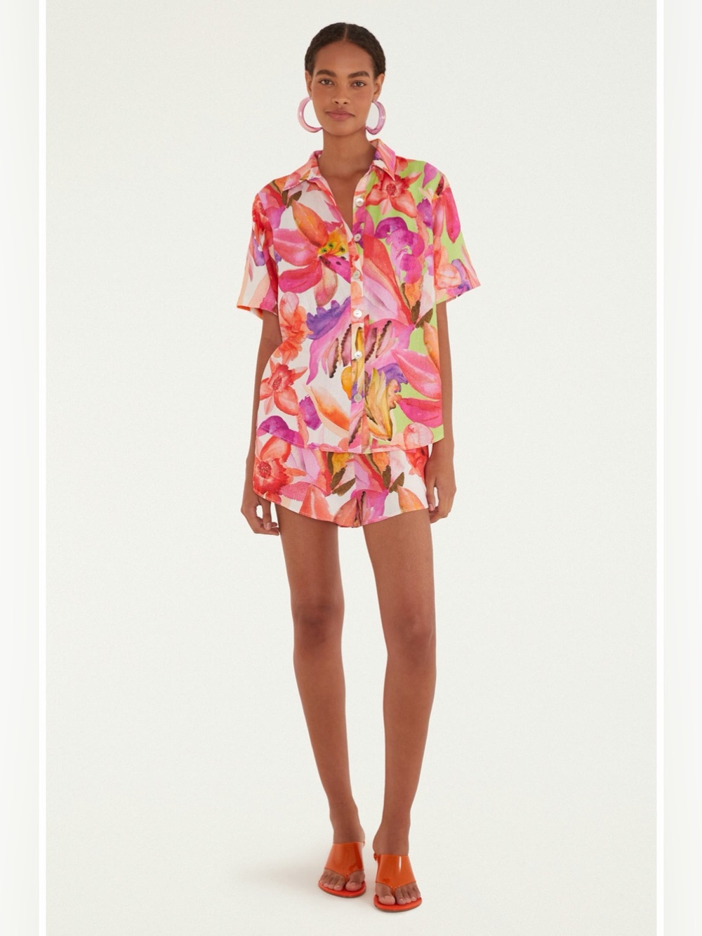 FARM Rio Artsy Flora Short-Sleeve Button Shirt & Short Set